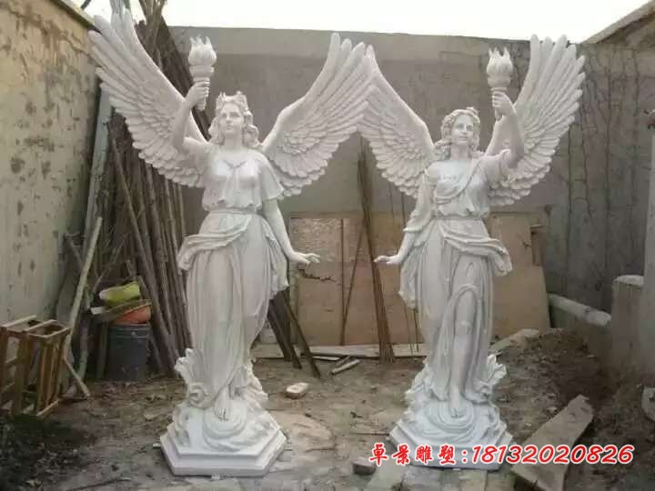 汉白玉举火炬的天使石雕