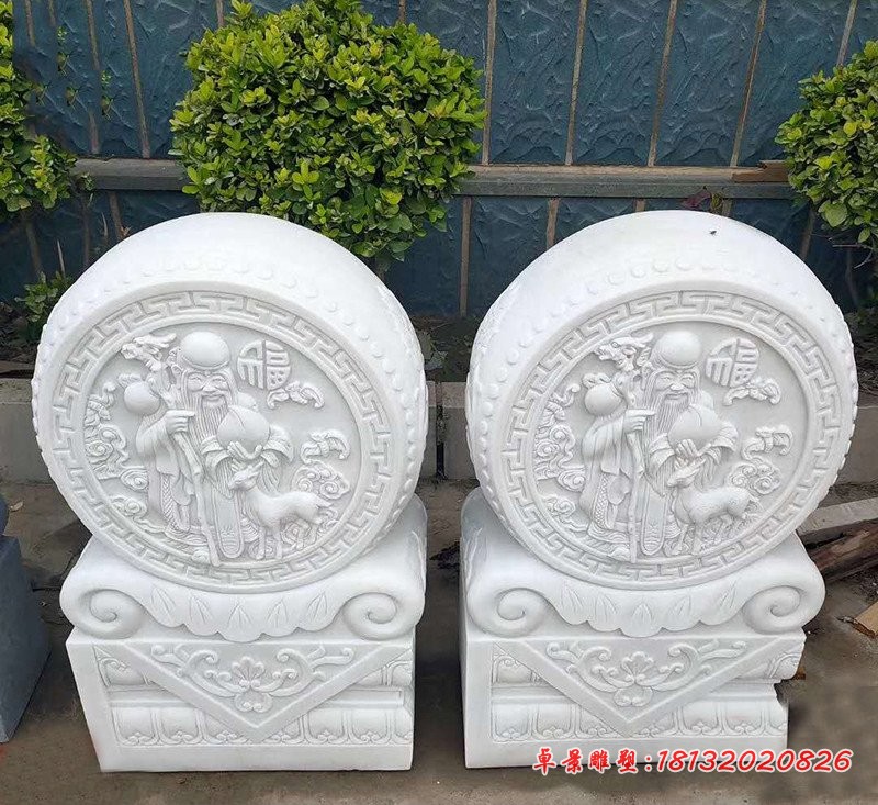 汉白玉老寿星浮雕石门墩