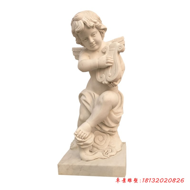 汉白玉乐器小天使石雕