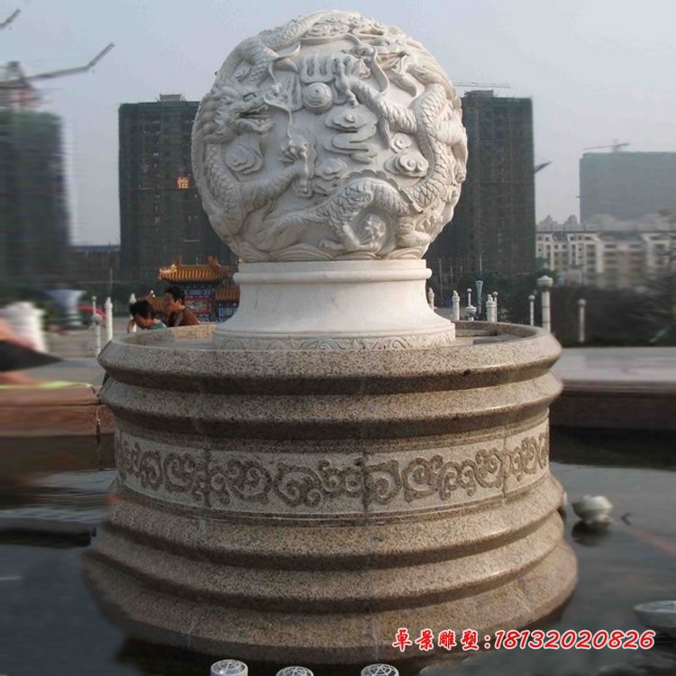 汉白玉龙浮雕圆球石雕