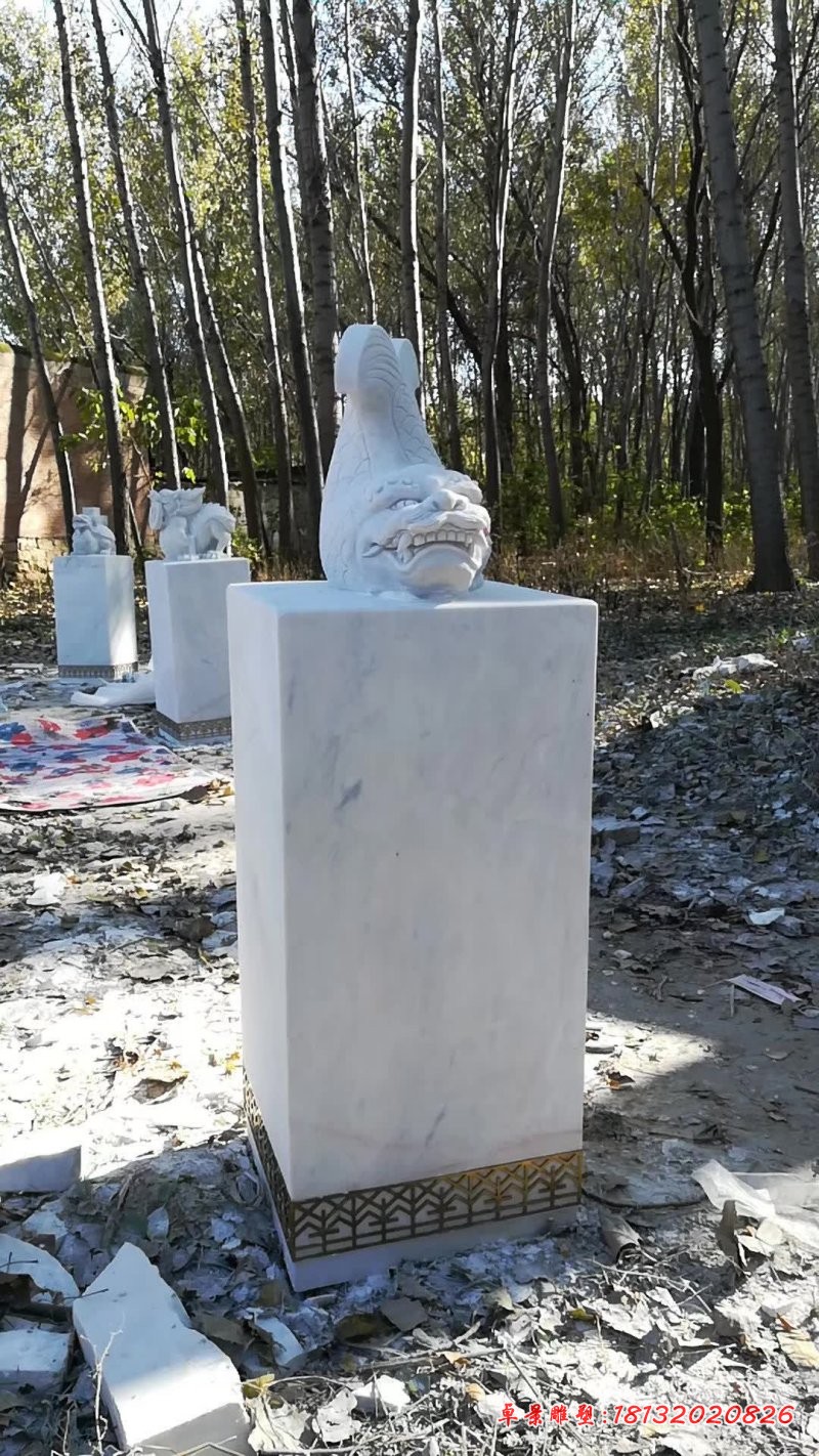 汉白玉龙生九子石雕 (3)