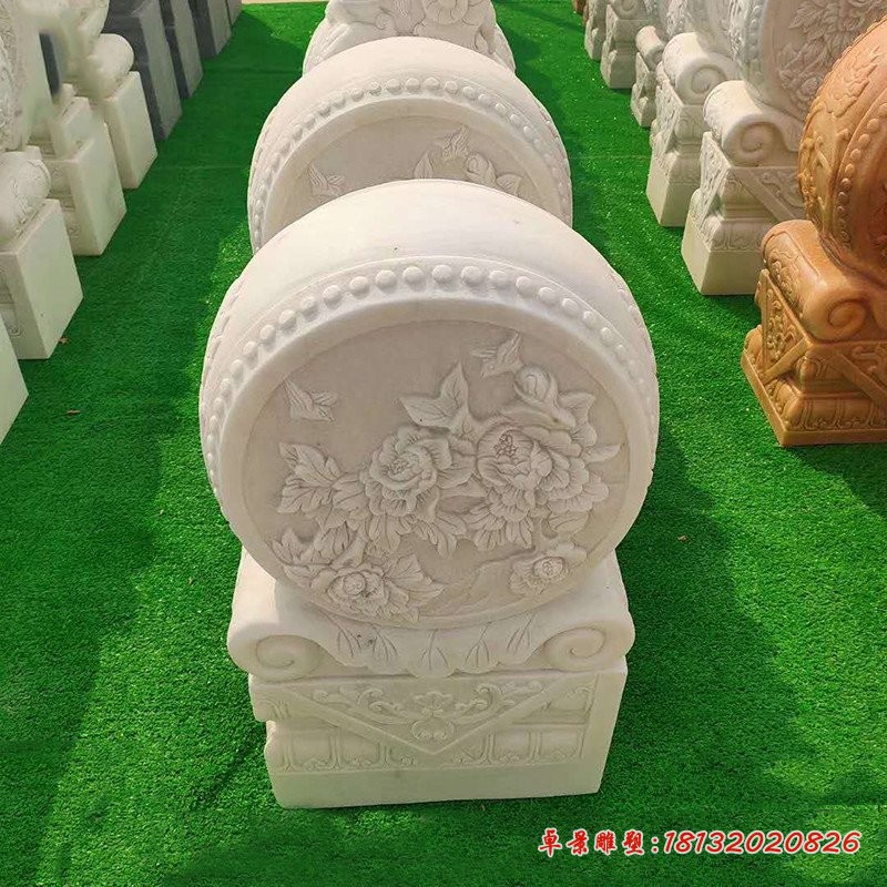 汉白玉牡丹浮雕石门墩