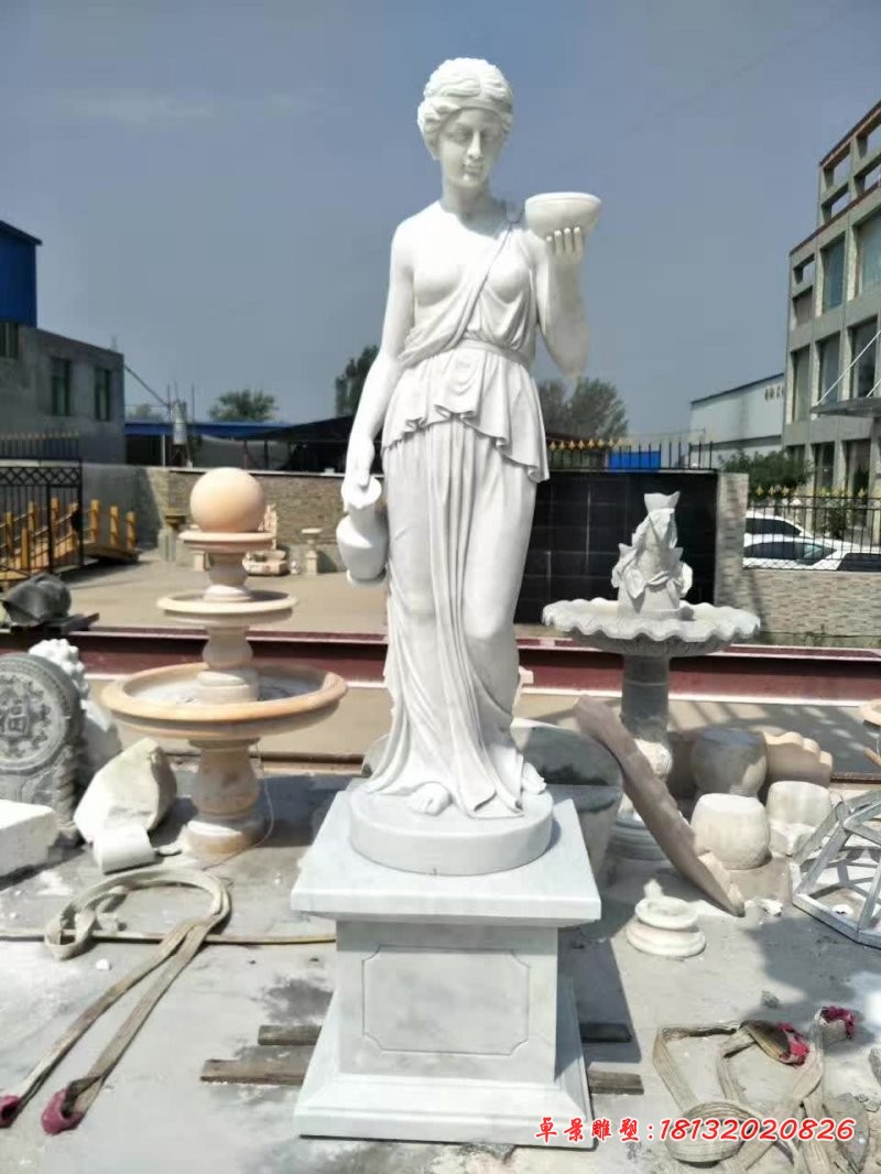 汉白玉拿罐子的西方美女石雕