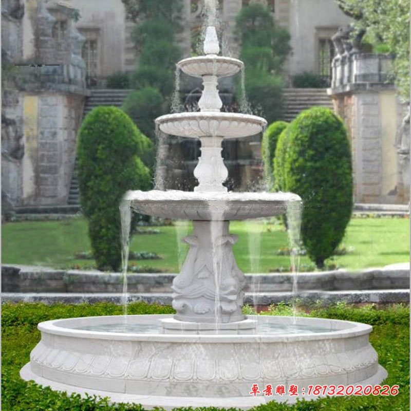 汉白玉欧式三层喷泉石雕