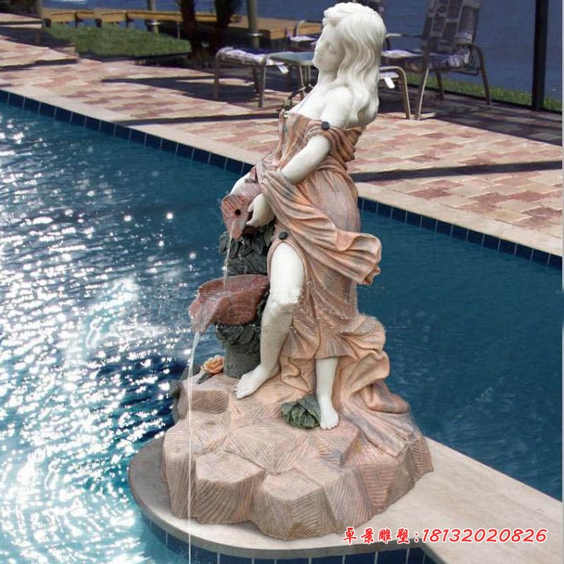 汉白玉拼接工艺西方美女石雕 