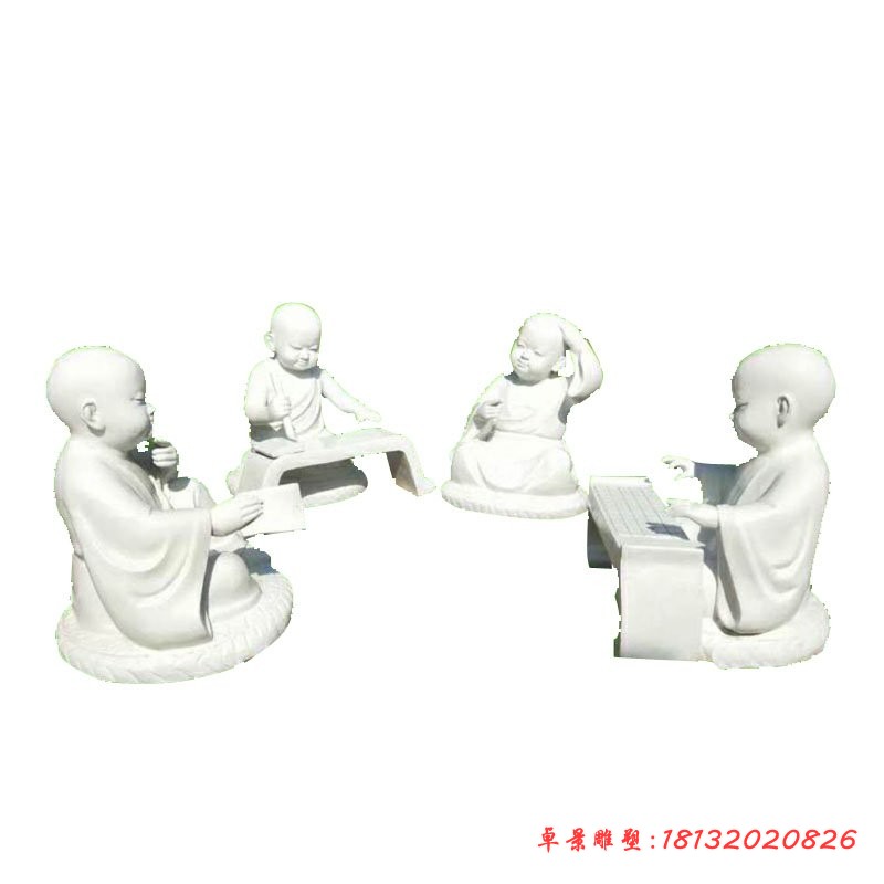 汉白玉琴棋书画小沙弥石雕