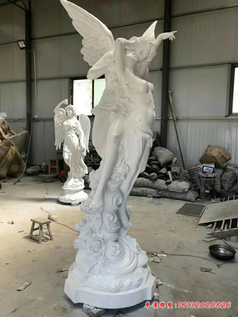 汉白玉丘比特与普赛克石雕