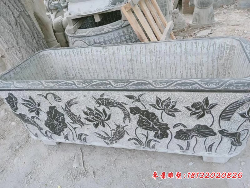 荷花鲤鱼仿古石水缸 (1)