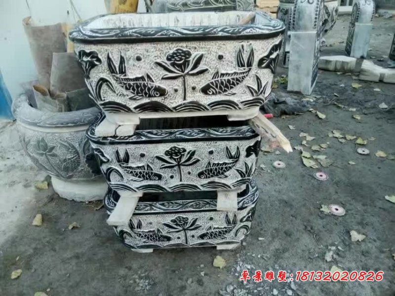 荷花鲤鱼仿古石水缸 (3)