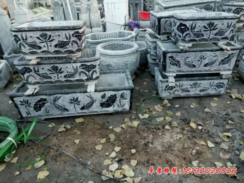 荷花鲤鱼仿古石水缸 (4)