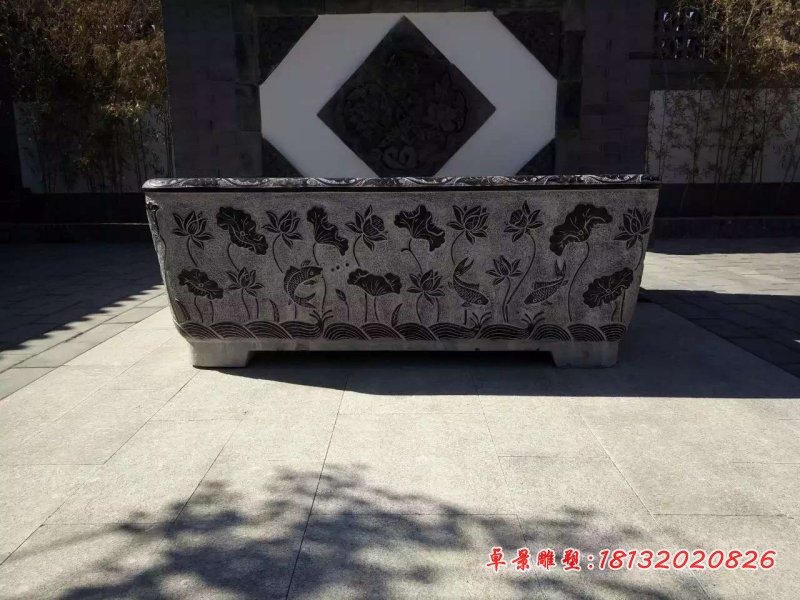 荷花鲤鱼浮雕仿古石水缸
