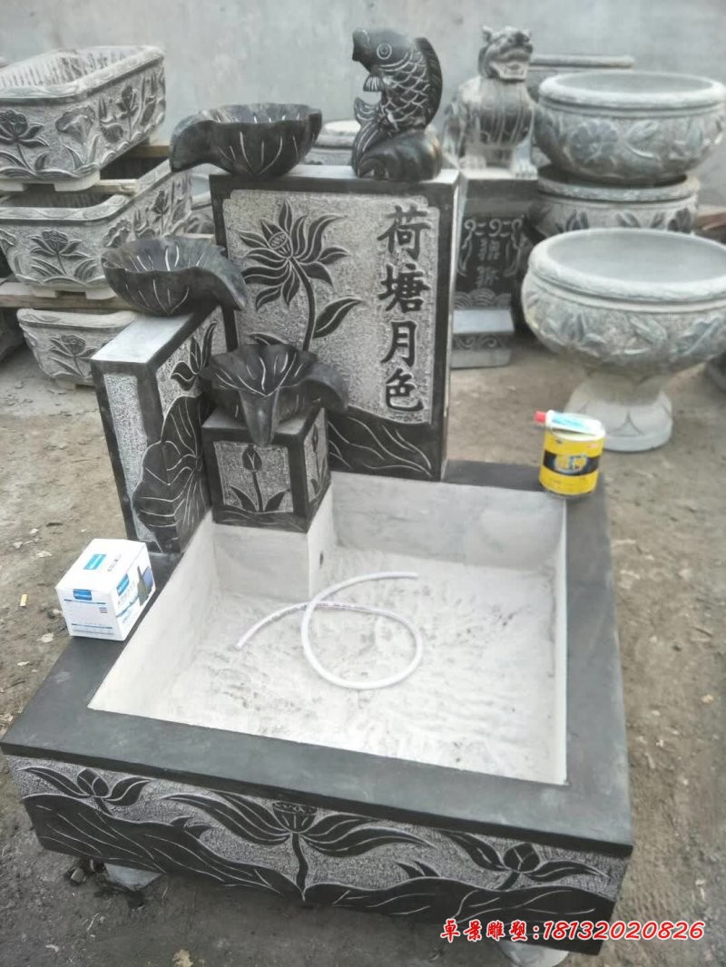 荷塘月色鲤鱼荷花流水石槽 (2)