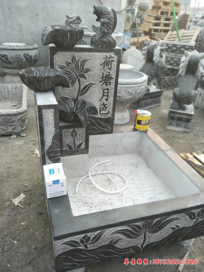 荷塘月色鲤鱼荷花流水石槽 (4)