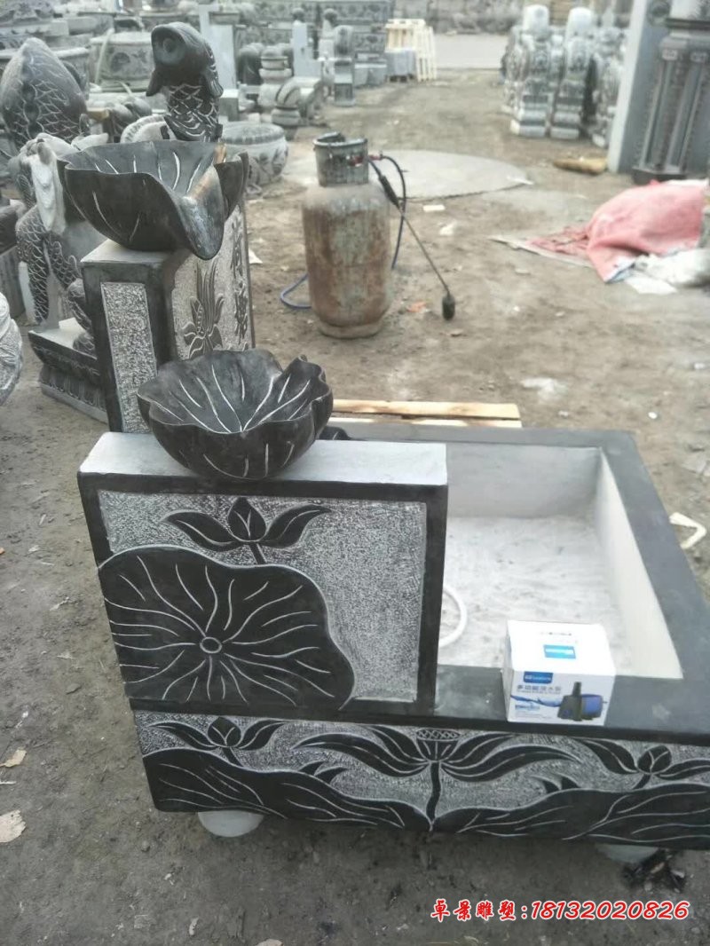 荷塘月色鲤鱼荷花流水石槽 (5)