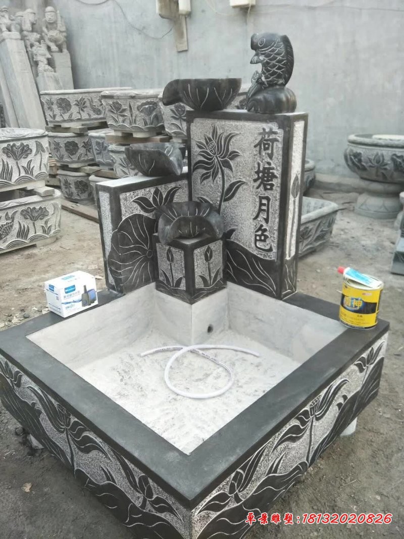 荷塘月色鲤鱼荷花流水石槽 (3)