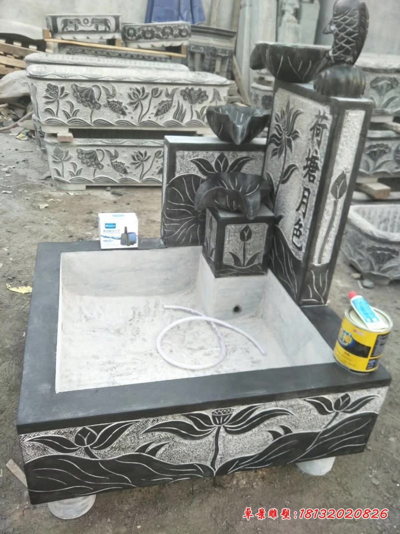 荷塘月色鲤鱼荷花流水石槽 (8)