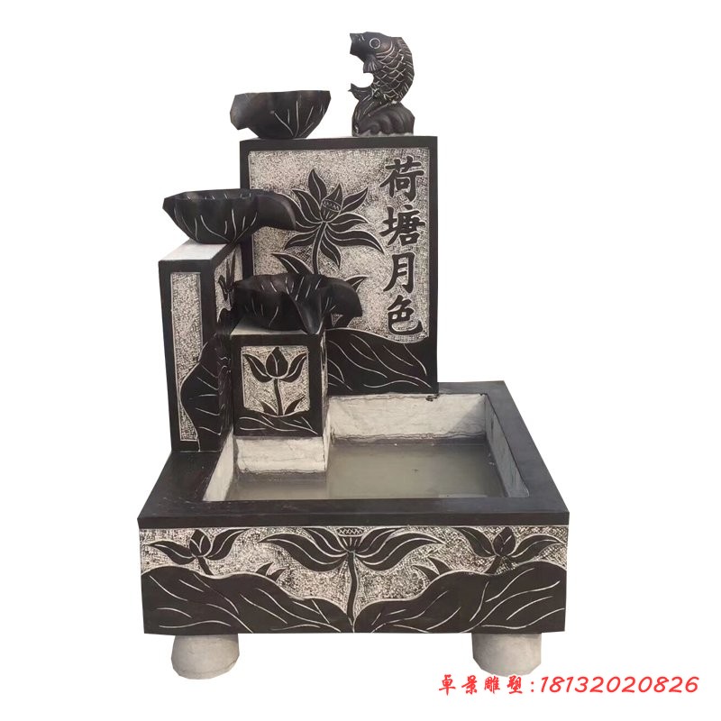 荷塘月色青石流水石槽