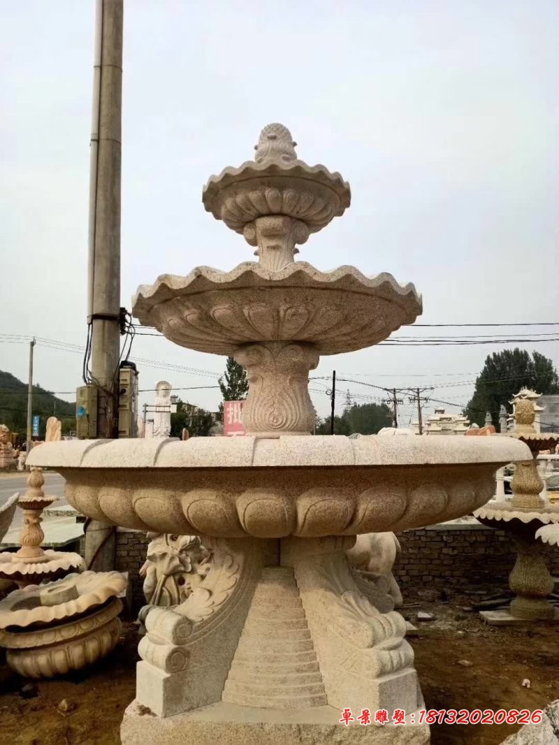 花岗岩欧式三层喷泉石雕
