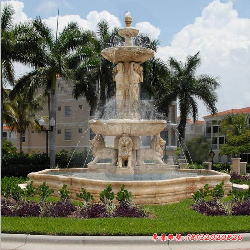 花岗岩三层欧式人物喷泉石雕