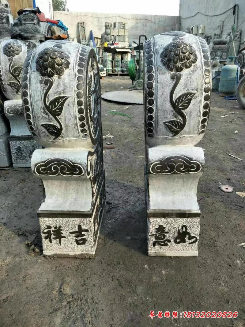 吉祥如意花纹浮雕石门墩