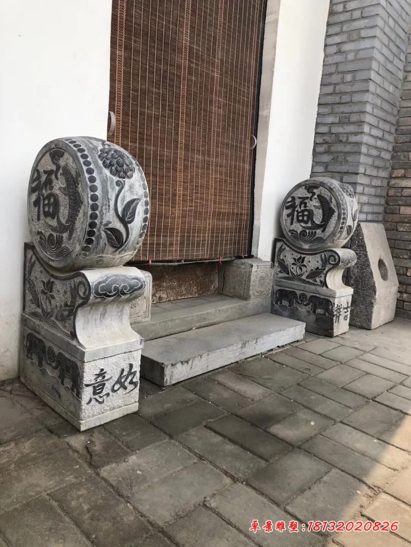 吉祥如意富裕浮雕石门墩