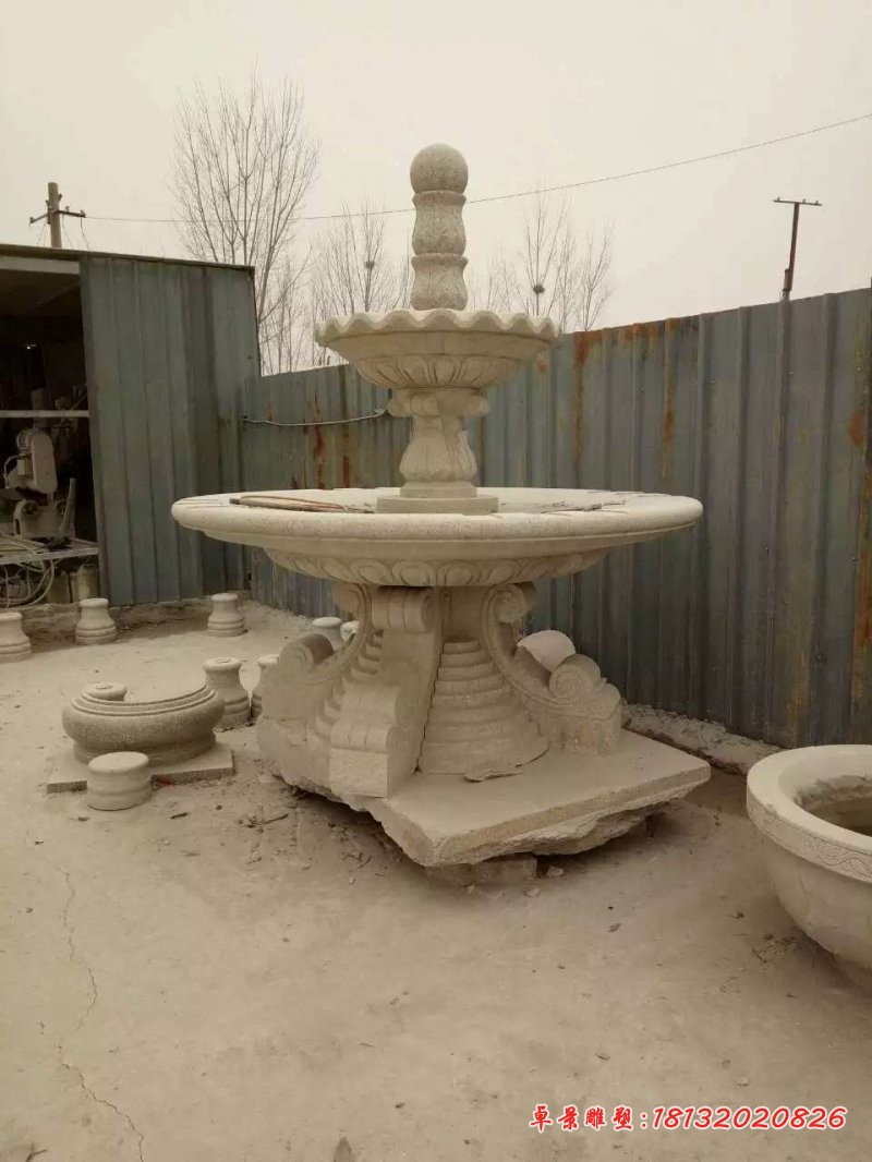 简约双层喷泉石雕