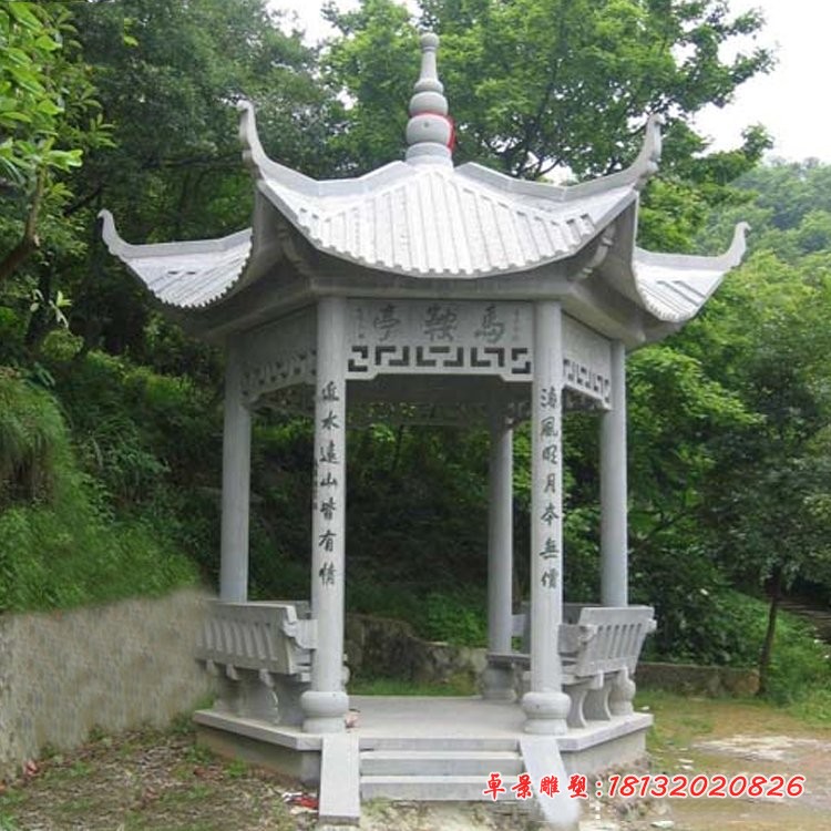 景区大理石六角凉亭石雕