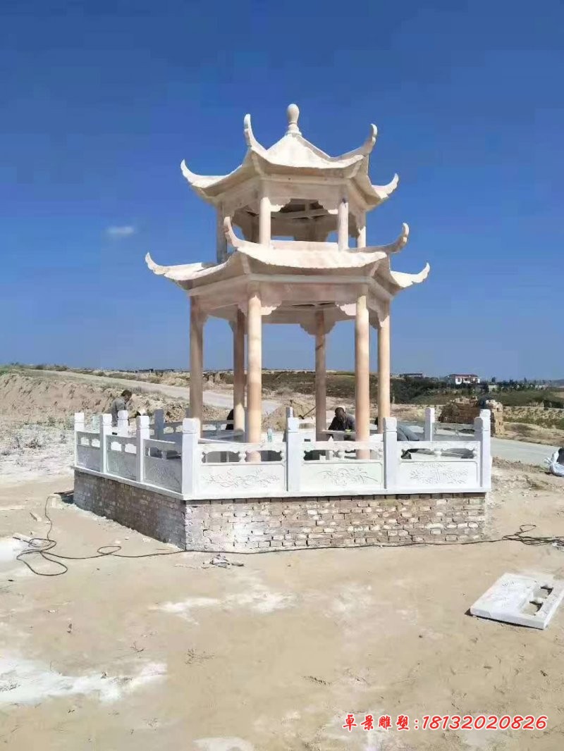 景区六角双层凉亭石雕