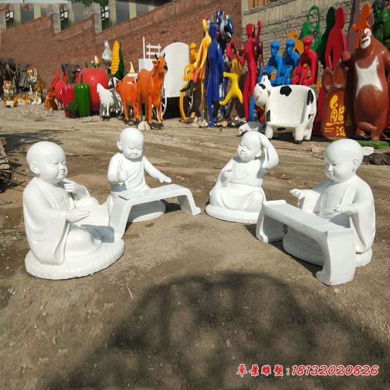 琴棋书画小和尚石雕 