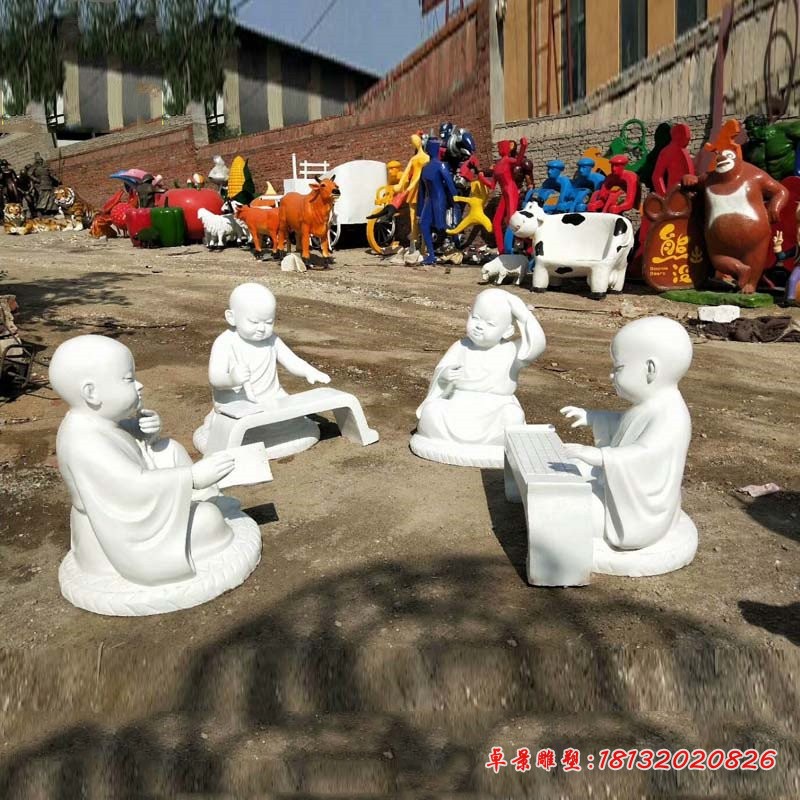 琴棋书画小和尚石雕 