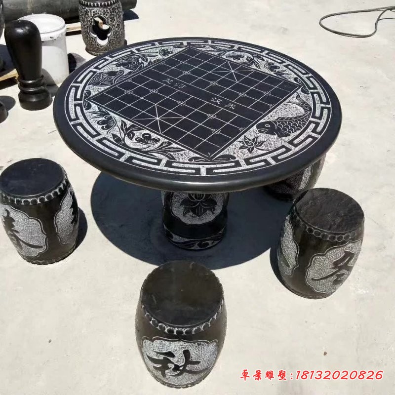 青石春夏秋冬浮雕石桌凳