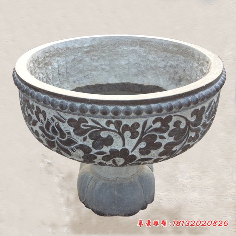 青石仿古传统图案浮雕石水盆