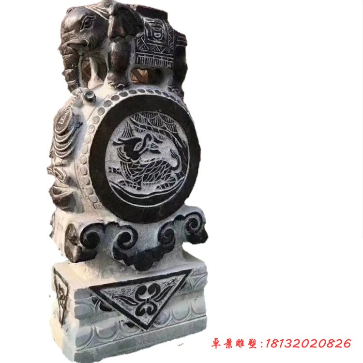 青石仿古大象抱鼓石门墩