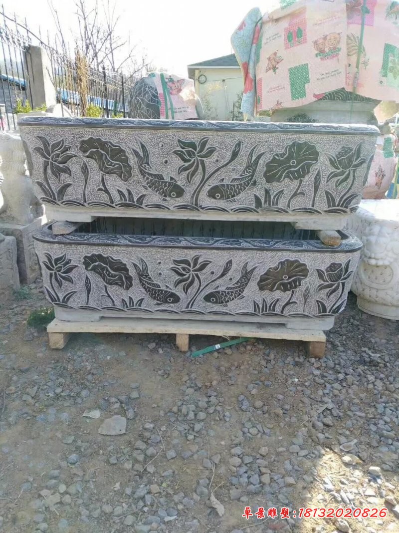 青石仿古方形石水缸