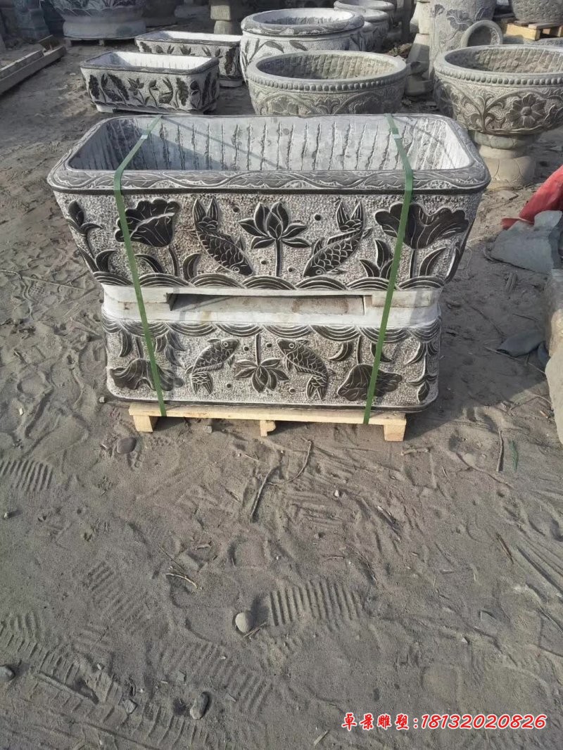 青石仿古方形石水缸