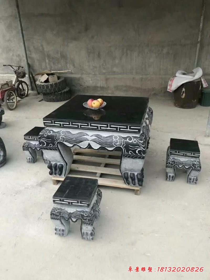 青石仿古方形桌凳石雕