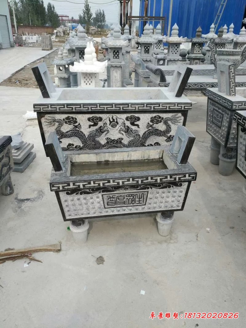 青石仿古方形香炉石雕