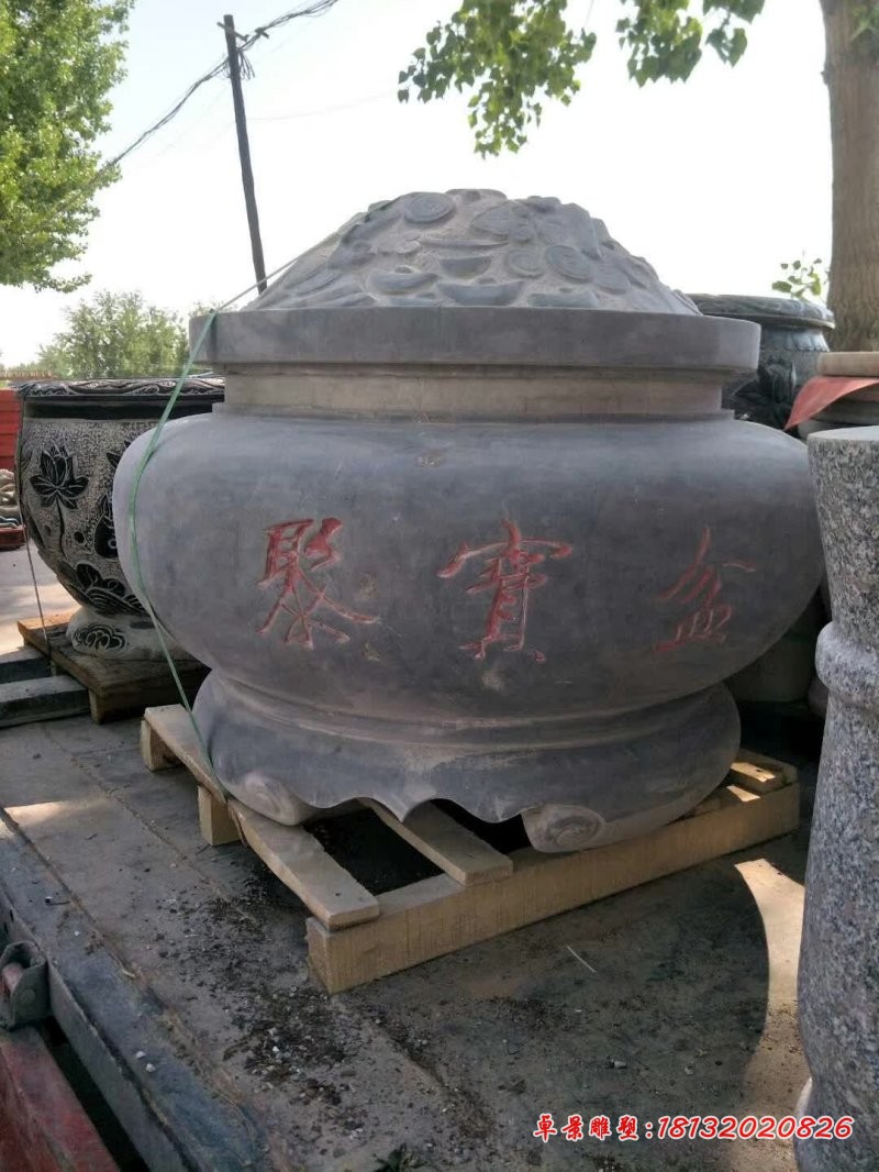 青石仿古聚宝盆石雕