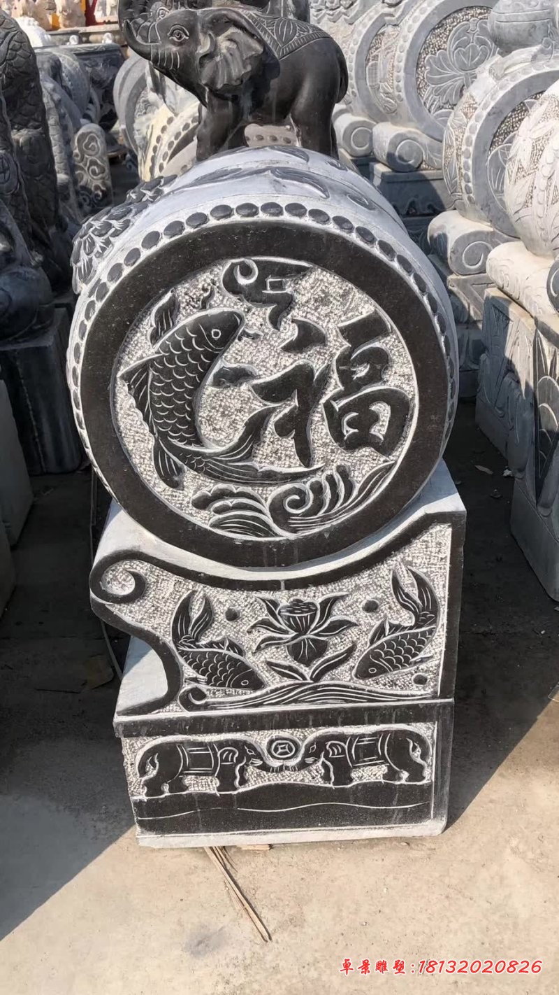 青石小象门墩抱鼓石