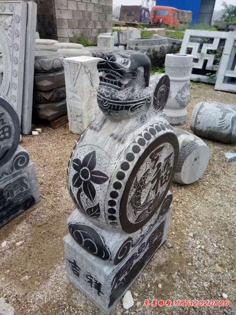 青石招财门口貔貅门墩石雕 