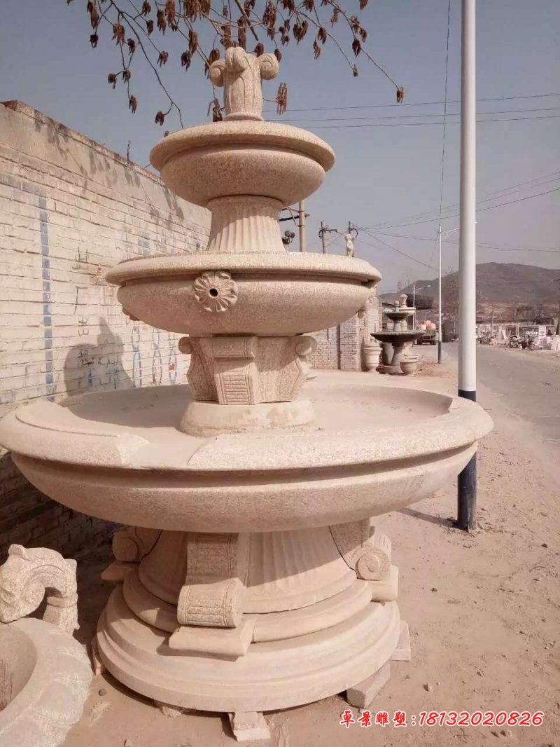 砂岩三层喷泉石雕
