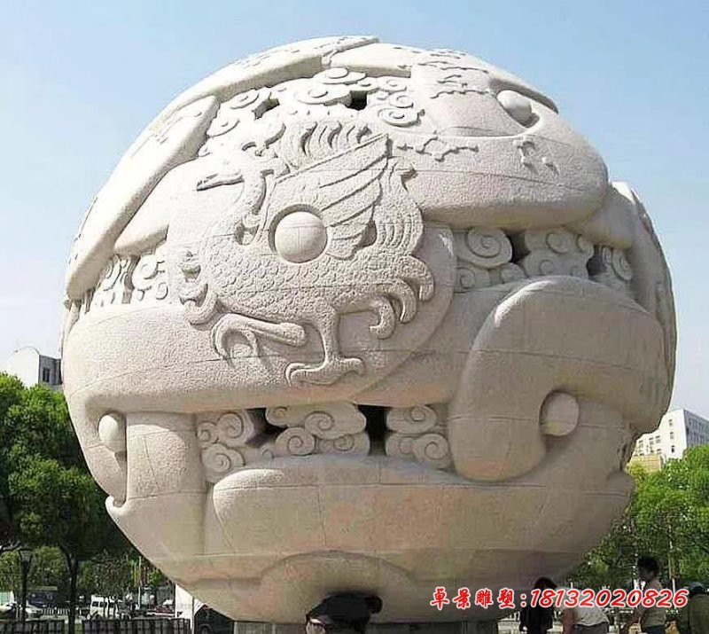 石雕古代四大神兽镂空球