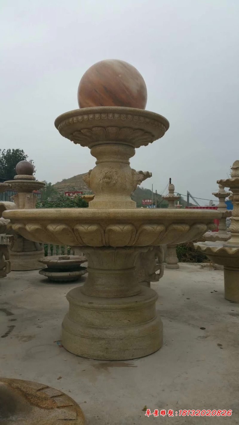 石雕双层风水球喷泉