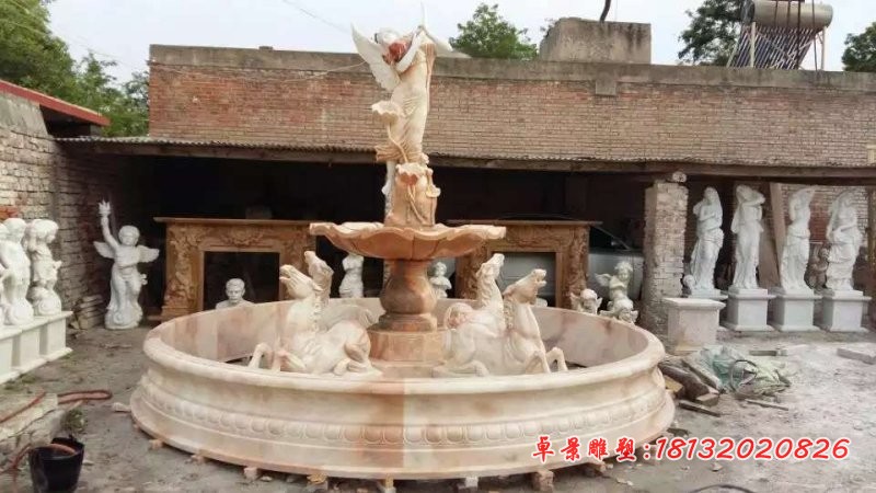 晚霞红欧式动物喷泉石雕