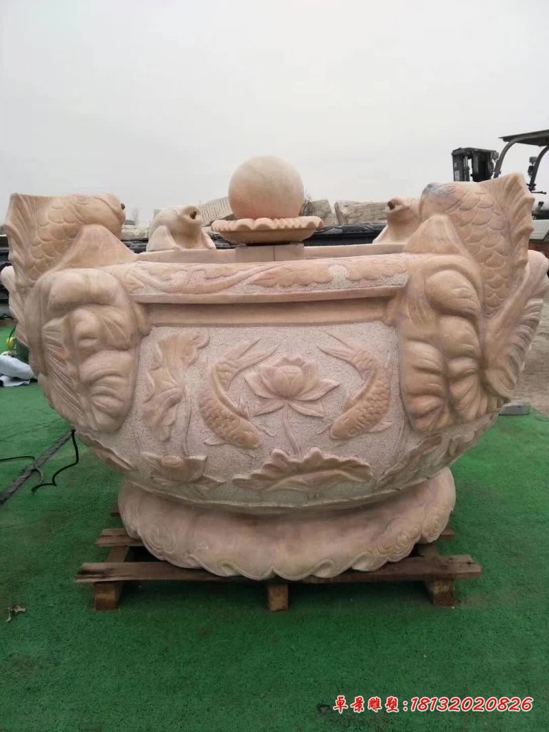 晚霞红喷水鲤鱼石水缸