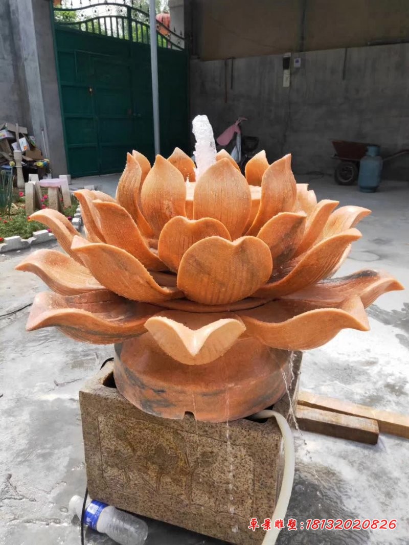 晚霞红喷水莲花石雕