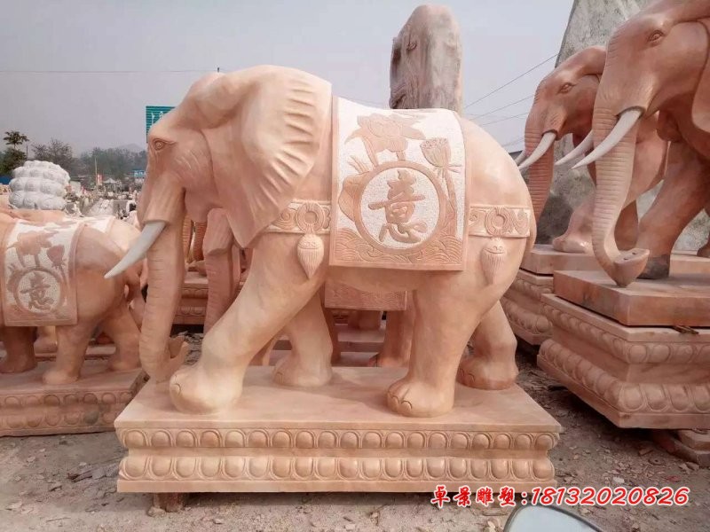 晚霞红如意大象石雕