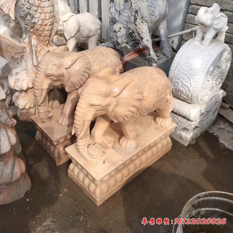 晚霞红如意小象石雕