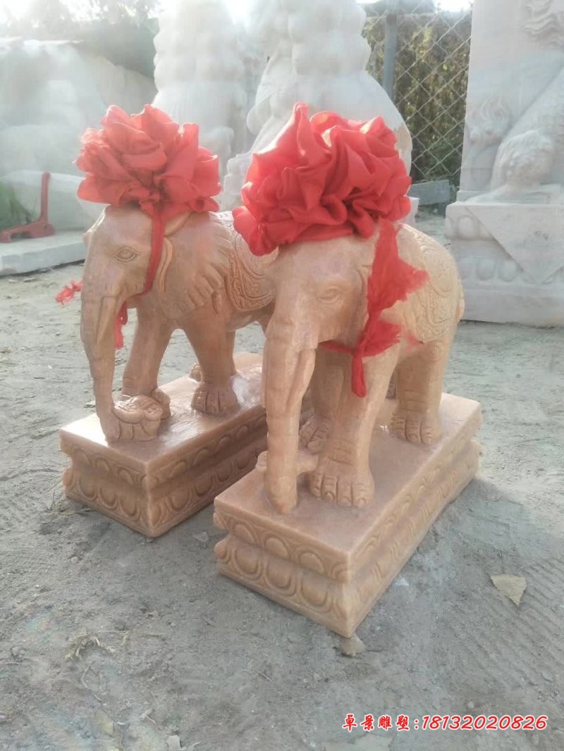 晚霞红如意招财小象石雕
