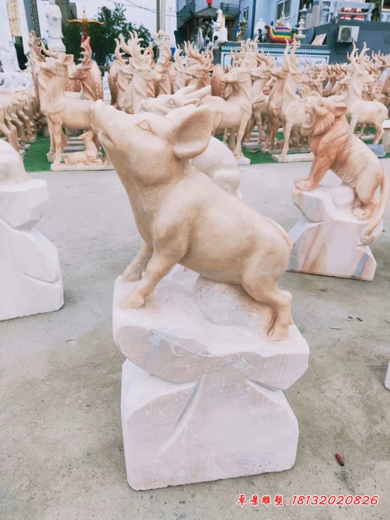 晚霞红十二生肖动物石雕 (2)
